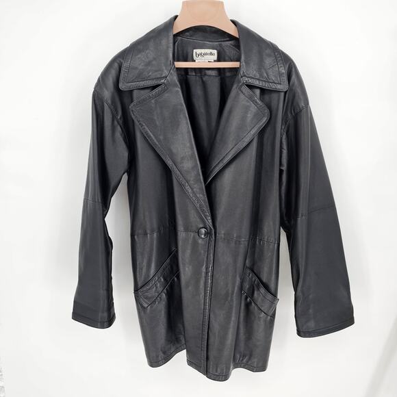 VTG Bagatelle 100% Leather Biker Moto Coat Large Goth Grunge Matrix Mob Wife - Picture 1 of 7